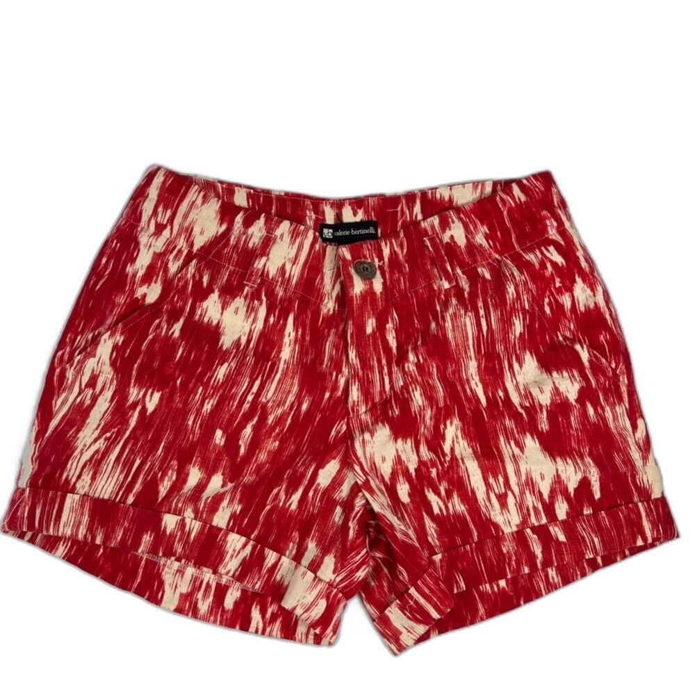 Valerie Bertinelli Linen Blend Red Abstract Casual Short Womens Size 4